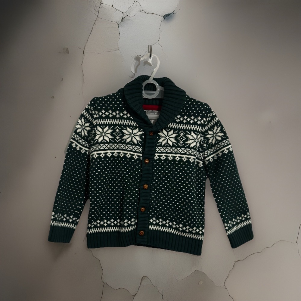 Size 24 Months - Tahari Green Fair Isle Cardigan Sweater